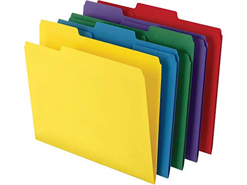 1InTheOffice Assorted Colors File Folders Top-Tab File Folders, 3 Tab, 5 Assorted Colors, Letter Size, 100/Pack