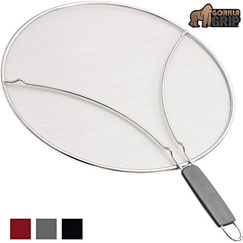 Gorilla Grip Premium Splatter Screen, 11.8 Inches, Splatter Screens for Frying Pan Shields Grease and Oil Splashes, Fine Mesh Guard Protects Stove Tops from Cooking Splatters, Gray Grip Handle
