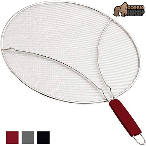 Gorilla Grip Premium Splatter Screen, 13 Inches, Splatter Screens for Frying Pan Shields Grease and Oil Splashes, Fine Mesh Guard Protects Stove Tops from Cooking Splatters, Red Grip Handle