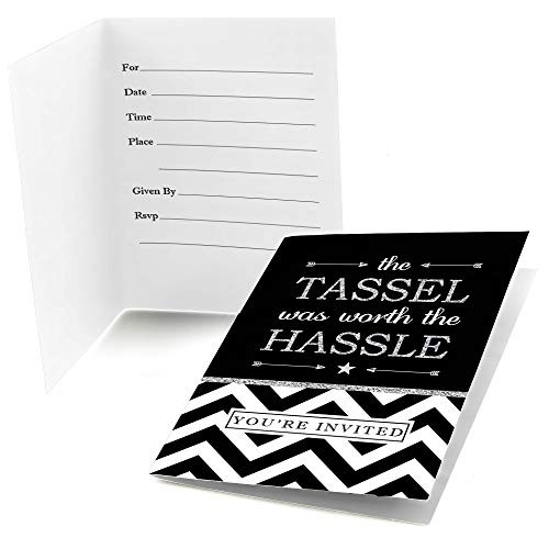 Big Dot of Happiness Silver Tassel Worth The Hassle - Fill in Graduation Party Invitations (8 Count)