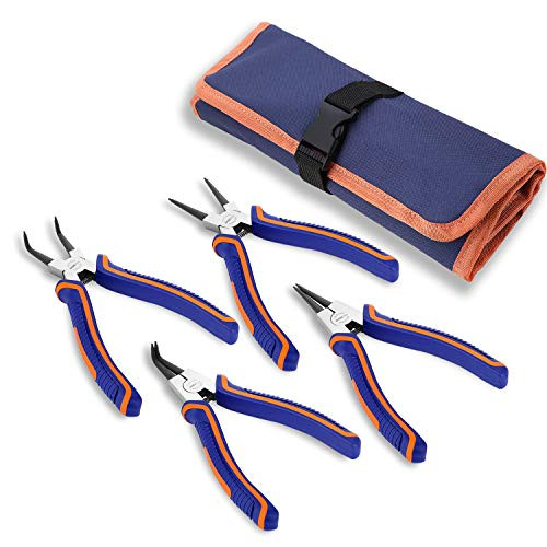 WISEPRO 4 Pack Snap Ring Pliers Set Heavy Duty External/Internal Circlip Pliers with Straight/Bent Jaw for Ring Remover Retaining