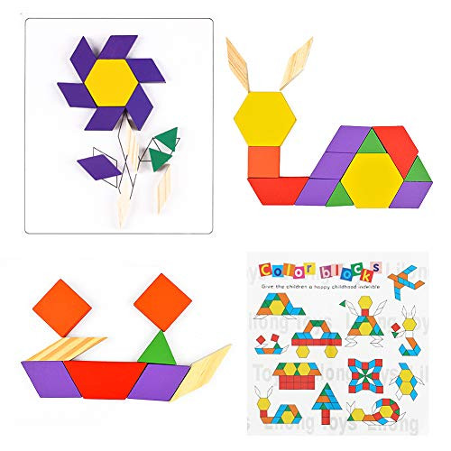 Plastic Pattern Blocks, Echeer Colorful Educational Pattern Blocks Toys with 60 Geometric Shape Pieces