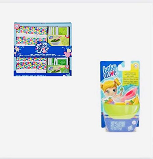 Alive Baby Diaper 'n Snack Refill Pack 10 Powered Doll Foods and Baby Powdered Food Packets Strawberry Grape and Banana Bundle-for Age 3 Years & Up Alive Baby Diaper 'n Snack Refill Pack 10 Powered Doll Foods and Baby Powdered Food Packets Strawberry Grape and Banana Bundle-for Age 3 Years & Up