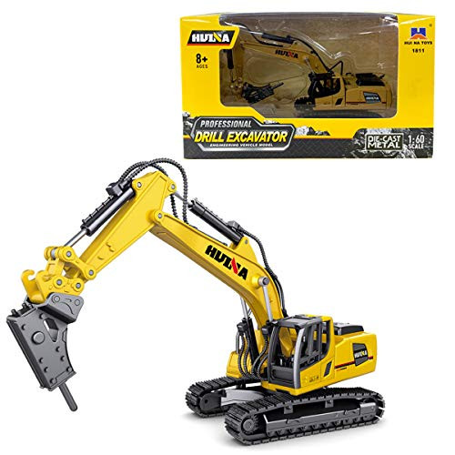 Gemini&Genius 1?60 Scale Diecast Articulated Dump Truck Engineering Vehicle Construction Alloy Model Toys for Kids and Decoration for House (Drill Excavator)