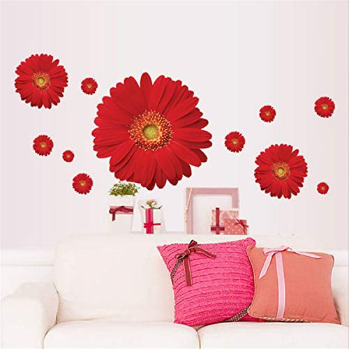 Sunflower Wall Decals Yellow Pink Daisy Flowers Wall Stickers Peel and Stick Removable Wall Art Home Decor Kids Nursery Stickers (Red)