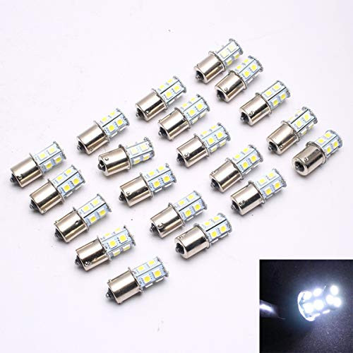 SEEU AGAIN 1156 BA15S LED Bulbs, (Pack of 20) Super Bright 7506 1141 1003 6000K Pure White 5050 13-SMD Replacement Lamps for Car RV Camper Trailer Backup Reverse &Turn Signal Lights & 3rd Brake