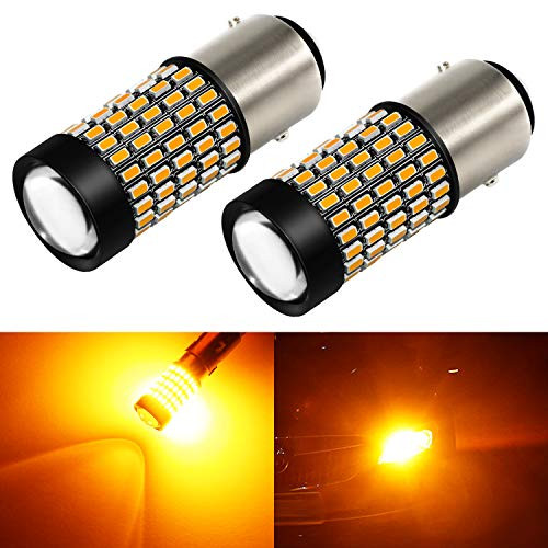 Phinlion 1157 LED Turn Signal Light Bulbs Super Bright 3014 103SMD 2357 7528 BAY15D LED Bulb with Projector for Turn Signal Blinker Lights, Amber Yellow