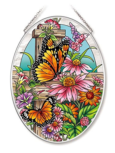 Amia Monarch and Coneflowers Glass Oval Suncatcher