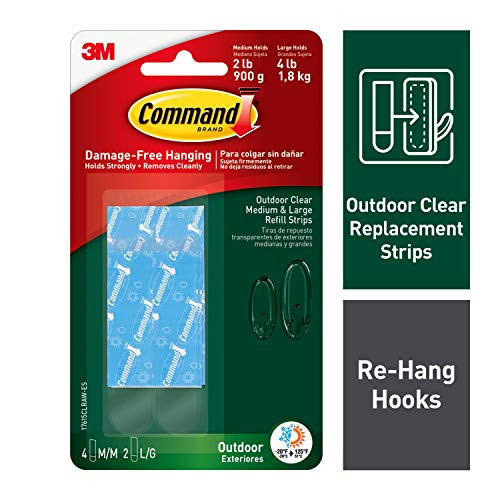 Command 4-packages of Outdoor Clear Refill Strips, Re-Hang Outdoor Window Hooks, Water-Resistant Adhesive (17615CLRAW-ES)