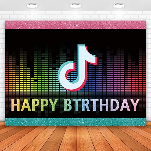 Allenjoy 7x5ft TIK Tok Birthday Party Backdrop Happy Birthday Decorations TIK Tok Backdrop for Girl's Music Karaoke Themed Party Supplies