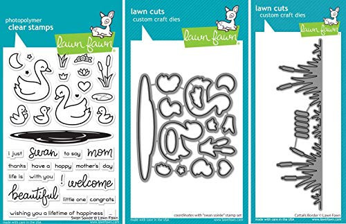 Lawn Fawn Swan Soiree Clear Stamp & Dies + Lawn Fawn Cattails Border Dies - Three Item Bundle