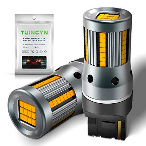 TUINCYN 7440 W21W T20 LED Bulb CANBUS Free Amber Yellow Turn Signals Light Built-in High Decoding Rate Load Resistor 54pcs LED Cree Chip Anti Hyper Flash Error Code Blinkers Replacement(Pack of 2)