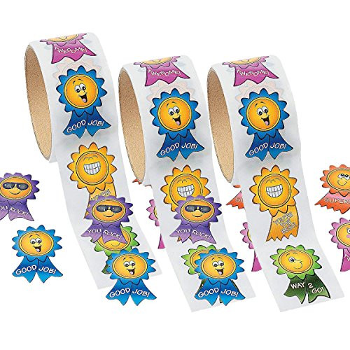 Fun Express 100 Motivational Smile Face Roll Stickers, 3 Roll