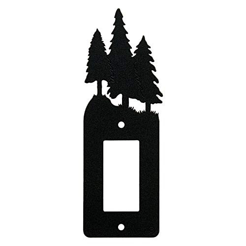 3 Pine Trees Single Gang Light Switch, GFCI Power Outlet, Wall Plate (Single Rocker (GFCI), Black)