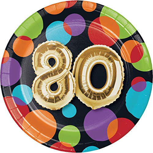 Creative Converting Balloon 80th Birthday Dessert Plates, 7", Multi-colored