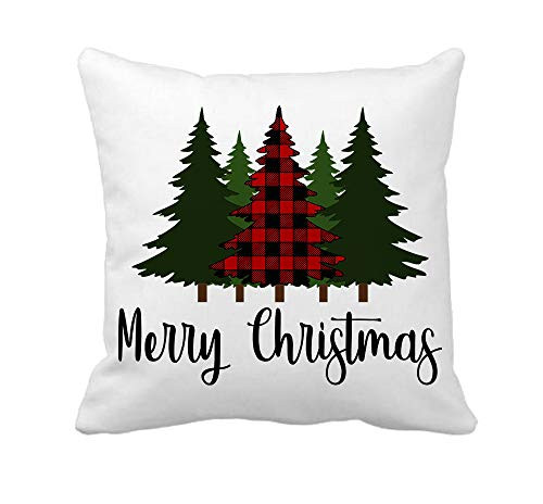 4TH Emotion Red Black Buffalo Christmas Tree Throw Pillow Cover Winter Farmhouse Cushion Case for Sofa Couch 18x18 Inches Cotton Polyester