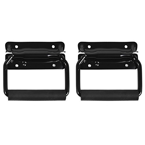 TCH Hardware 2 Pack Large Spring Loaded Heavy Duty Steel Surface Mount Handle with Padded Grip - Black Finish Case Chest Cabinet Speaker