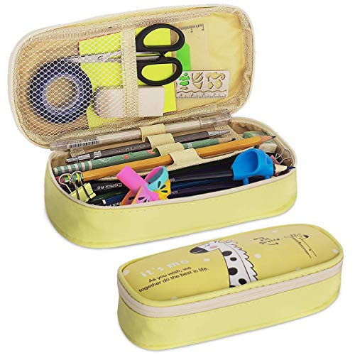 Pencil Case, Firesara Large Capacity Pen Case PU Pencil Bag Pouch Pen Pencil Marker Stationery Organizer with Double Zipper Big Storage Compartments for Boys Girls Students School Office (Yellow)