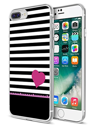 I7 Plus Case Heart,I8 Plus Case Heart,Ecute Soft Slim Clear Rubber Side + Style Hard Back Case Compatible with iPhone 8 Plus(2017) and iPhone 7 Plus(2016) - Red Heart