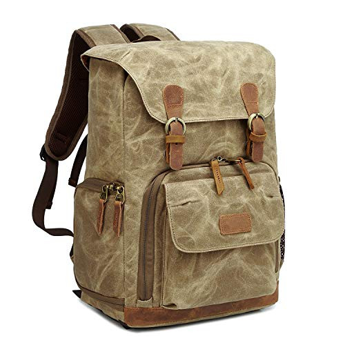 G-raphy Camera Backpack Canvas SLR DSLR Camera Bag Backpack Large Capacity Waterproof Anti-Shock Backpack Hiking for Canon Nikon Fuji and Other Cameras Laptop Ipad, Khaiki