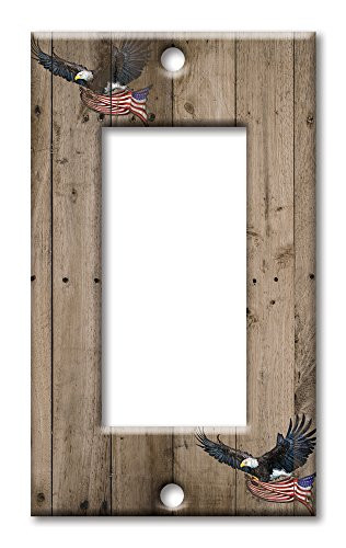 Art Plates - Single Gang Rocker Oversize Switch/Over Size Wall Plate - Eagle with Flag