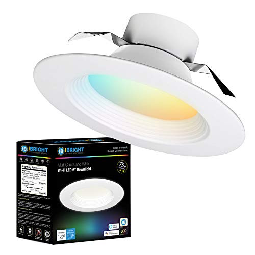 iBRIGHT 6 Inch Smart WiFi LED Recessed Downlight Ceiling Light Dimmable Multicolor, 13W 1050Lm 120VAC 2700K-6500K 60 Hz RGB No Hub Required (Compatible with Alexa & Google Assistant) iBRIGHT 6 Inch Smart WiFi LED Recessed Downlight Ceiling Light Dimmable Multicolor, 13W 1050Lm 120VAC 2700K-6500K 60 Hz RGB No Hub Required (Compatible with Alexa & Google Assistant)
