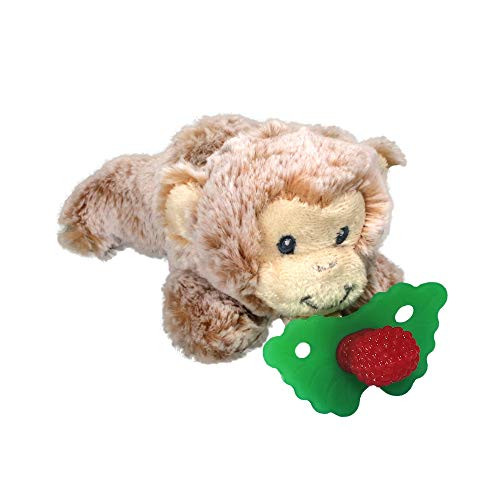 RaZbaby RaZbuddy RaZberry Teether/Pacifier Holder w/Removable Baby Teether Toy - 0M+ - Bpa Free - Monkey