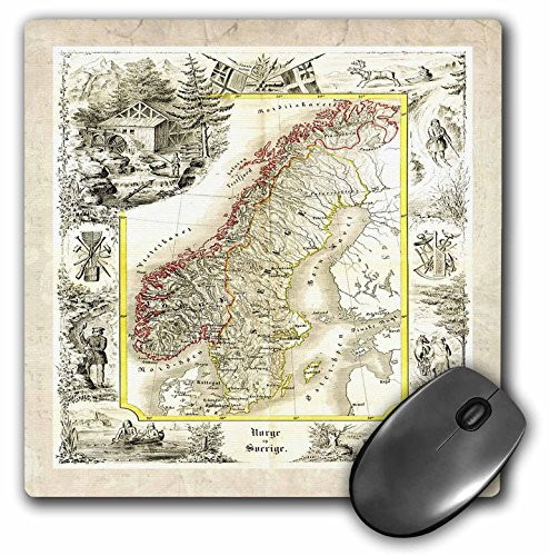 3dRose LLC 8 x 8 x 0.25 Inches Mouse Pad, Old Norway and Sweden 1847 Map (mp_56945_1)