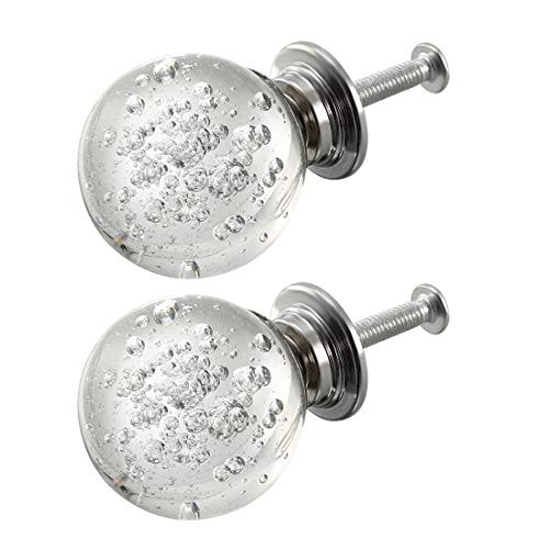 uxcell Pull Knob 30mm Dia. Aluminum Alloy Acrylic Glass Cabinet Pulls Drawer Knobs Silver Tone 2pcs