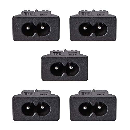 uxcell C8 Panel Mount Plug Adapter, 250V AC 2.5A 2 Pins IEC Inlet Module Plug Power Connector Socket Straight 5pcs