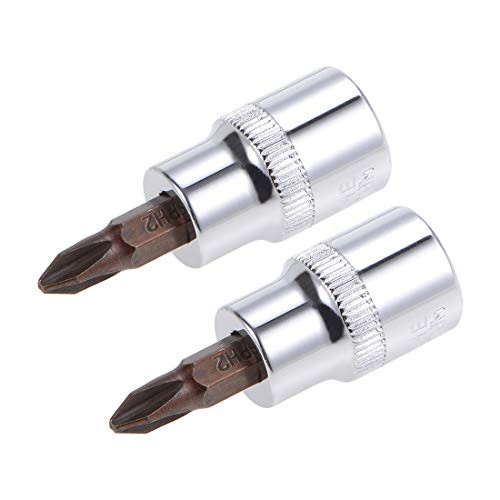 uxcell 2 Pcs 3/8" Drive x PH2 Phillips Bit Socket, Standard Metric, S2 and Cr-V Steel