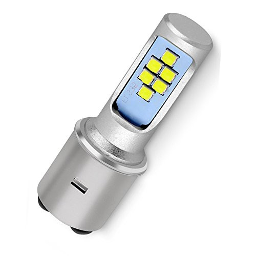 BA20D LED Motorcycle Headlight Bulb, Extremely Bright 1500 Lumens Xenon White 6000K 12V H6 Motorbike Headlamp with High Low Beam (Pack of 1)