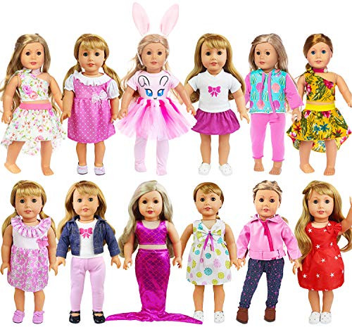 ZITA ELEMENT 26 Pcs 18 Doll Clothes Dress for American 18 Inch Girl Doll Clothes and Accessories - 12 Sets Doll Outfits with Bunny Mermaid Doll Clothes for 18 Inch Dolls Outfits