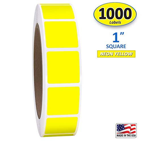 1" Neon Yellow Square Color Coding Circle Dot Labels on a Roll, Semi-Gloss, 1000 Stickers, 1 inch x 1 inch