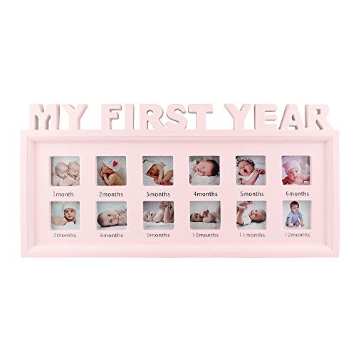 My First Year Frame Baby Picture Keepsake Frame for Photo Memories, Pink
