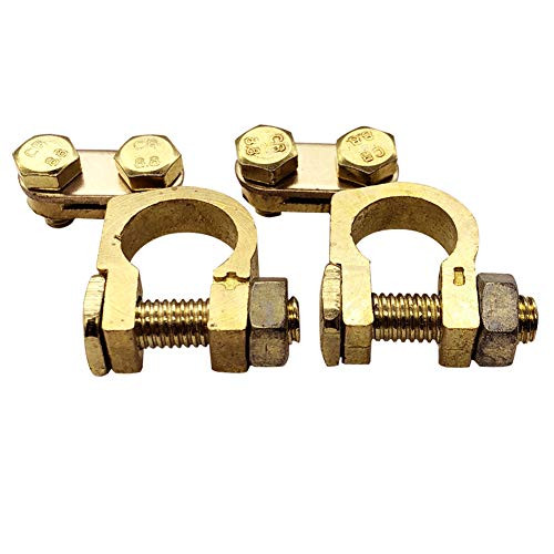 Ampper Brass Battery Terminal Ends, Top Post Battery Terminals Clamp Set for Marine Car Boat RV Vehicles (1 Pair)