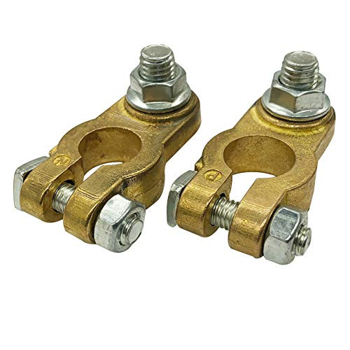 Ampper Brass Battery Terminal Connectors, Top Post Battery Terminals Clamp Set for Marine Car Boat RV Vehicles (1 Pair)