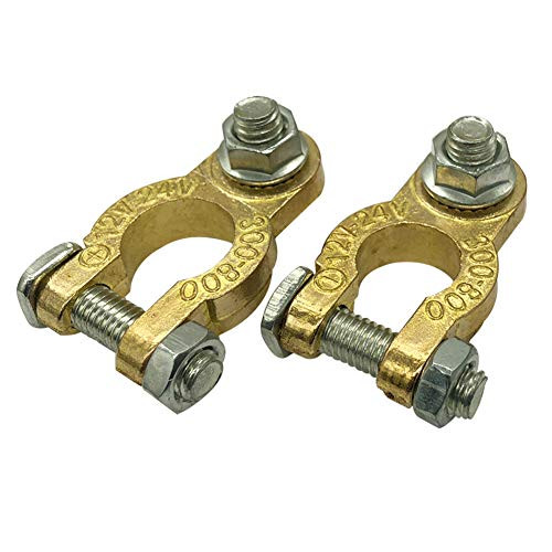 Ampper Brass Battery Terminal Connector Clamps, Top Post Battery Terminal Ends for Marine Car Boat RV Vehicles (1 Pair)