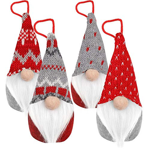 D-FantiX Gnome Christmas Ornaments Set of 4, Handmade Swedish Tomte Gnomes Plush Scandinavian Santa Elf Table Ornaments Christmas Tree Hanging Decoration Home Decor D-FantiX Gnome Christmas Ornaments Set of 4, Handmade Swedish Tomte Gnomes Plush Scandinavian Santa Elf Table Ornaments Christmas Tree Hanging Decoration Home Decor