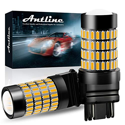 3157 LED Bulbs, ANTLINE Super Bright 4014 102-SMD 3056 3156 3057 3157K 4157 LED Bulbs with Projector Replacement for Turn Signal Blinker Lights, Side Marker Lights, Amber Yellow(Pack of 2)