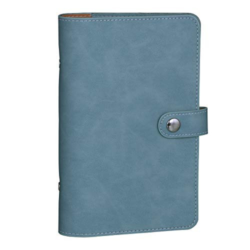 Antner A6 PU Leather Notebook Binder Refillable 6 Ring Binder Cover for A6 Binder Pockets Filler Paper, Personal Planner Binder, Blue