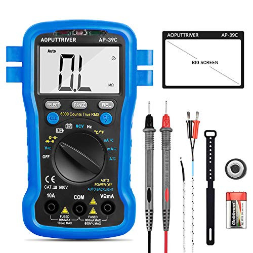 Digital Multimete AP-39C Auto Ranging TRMS Multimeter for AC DC Voltage,Current, Resistance, Capacitance Tester with Temp Battery LED Test Auto Backlit