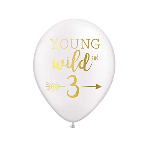 Young Wild and Three Balloons, White Balloons with Metallic Gold Ink, Third Birthday Party Balloons, 3rd Birthday Party Balloons, 3rd Birthday Party Decor, Set of 3, Young Wild and Free Young Wild and Three Balloons, White Balloons with Metallic Gold Ink, Third Birthday Party Balloons, 3rd Birthday Party Balloons, 3rd Birthday Party Decor, Set of 3, Young Wild and Free