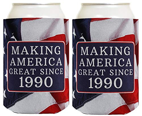Birthday Gifts for 30th Birthday Making America Great Since 1990 30th Birthday Gag Gifts for Birthday Party 2 Pack Can Coolie Drink Coolers Coolies USA Flag