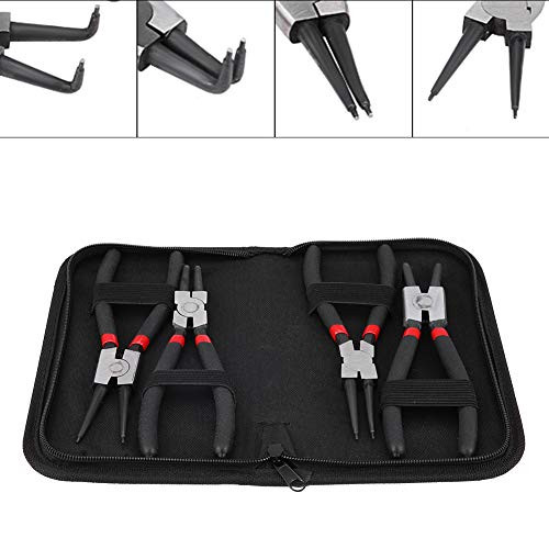 Qiilu 4Pcs 7" Snap Ring Circlip Plier Set with Storage Pouch, Internal External Bent Straight Snap Ring Circlip Pliers Tool