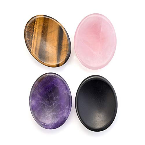 Sunligoo Healing Crystal Thumb Worry Stone Oval Pocket Palm Gemstones for Anxiety Therapy Geometry Chakra Reiki Balancing, 4 Pcs Sunligoo Healing Crystal Thumb Worry Stone Oval Pocket Palm Gemstones for Anxiety Therapy Geometry Chakra Reiki Balancing, 4 Pcs