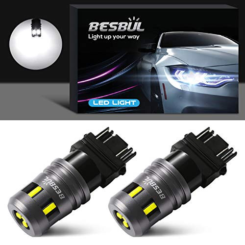 Besbul 3157 LED Bulb, Extremely Bright 3057 3047 LED High Lumens 12-40V 3056 3156 3157K 4157 4114 LED Tail Reverse Backup Brake DRL Parking Light Bulbs 6000K White, Pack of 2