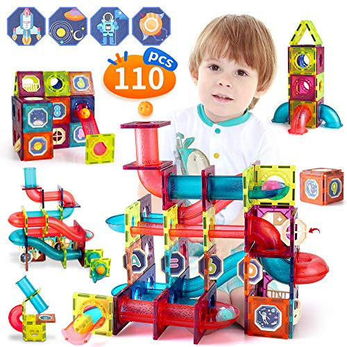 110 PCS Marble Run Magnetic Tiles Building Blocks Toys, Educational Construction STEM Learning Race Track Maze Games Toys Gifts for Toddlers Kids Boys and Girls Age 3+