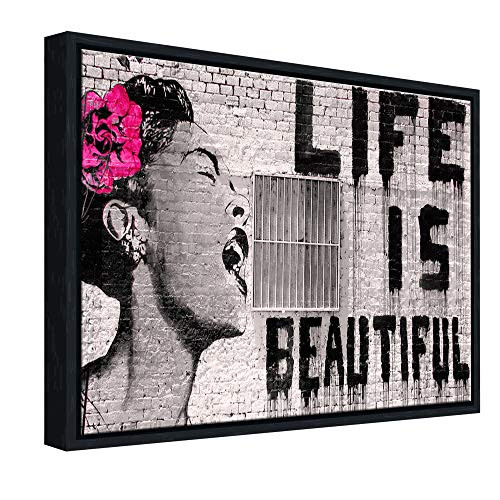 Wieco Art Framed Art Giclee Canvas Prints of Banksy Life is Beautiful Abstract Artwork for Wall Decor Black Frame BANKSY-2-3040BF Wieco Art Framed Art Giclee Canvas Prints of Banksy Life is Beautiful Abstract Artwork for Wall Decor Black Frame BANKSY-2-3040BF