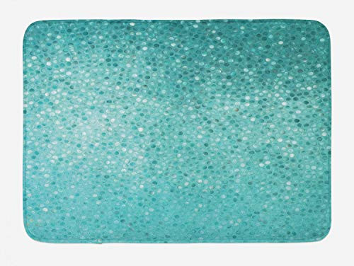Ambesonne Turquoise Bath Mat, Small Dot Tiles Shape Simple Classical Creative Design, Plush Bathroom Decor Mat with Non Slip Backing, 29.5" X 17.5", Turquoise Seafoam